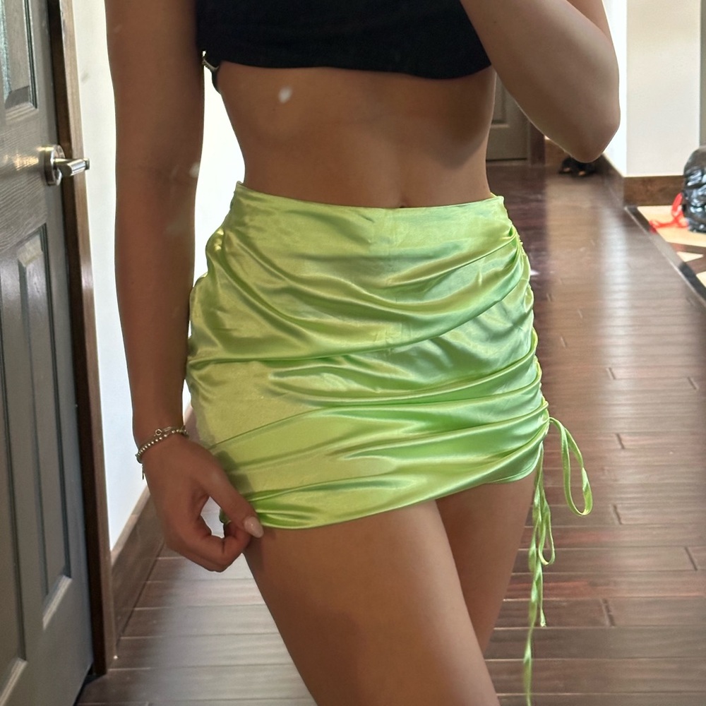 Green satin skirt